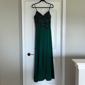 Embellished Bodice Spaghetti Strap Dress with Slit